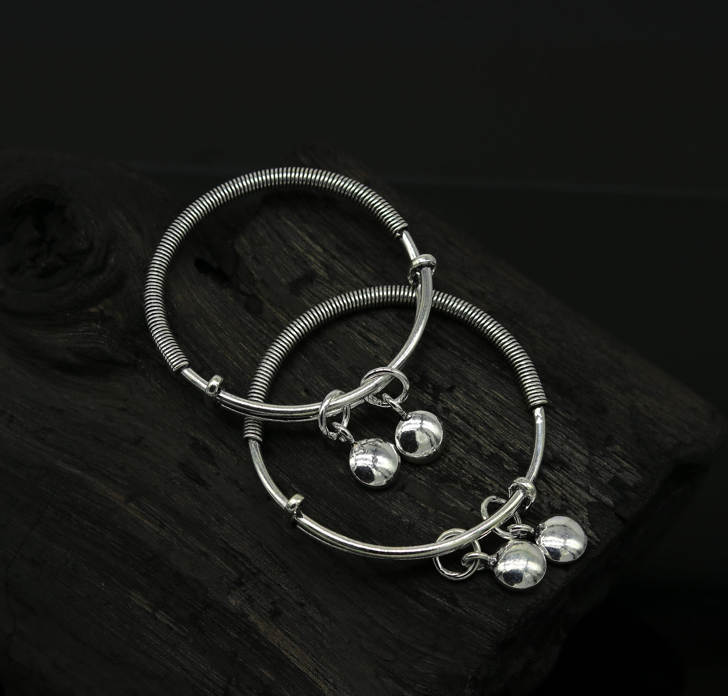 925 sterling silver handmade unique tribal style baby bangles bracelet, unisex new born baby gifting kids jewelry charm jewelry bbk80 - TRIBAL ORNAMENTS