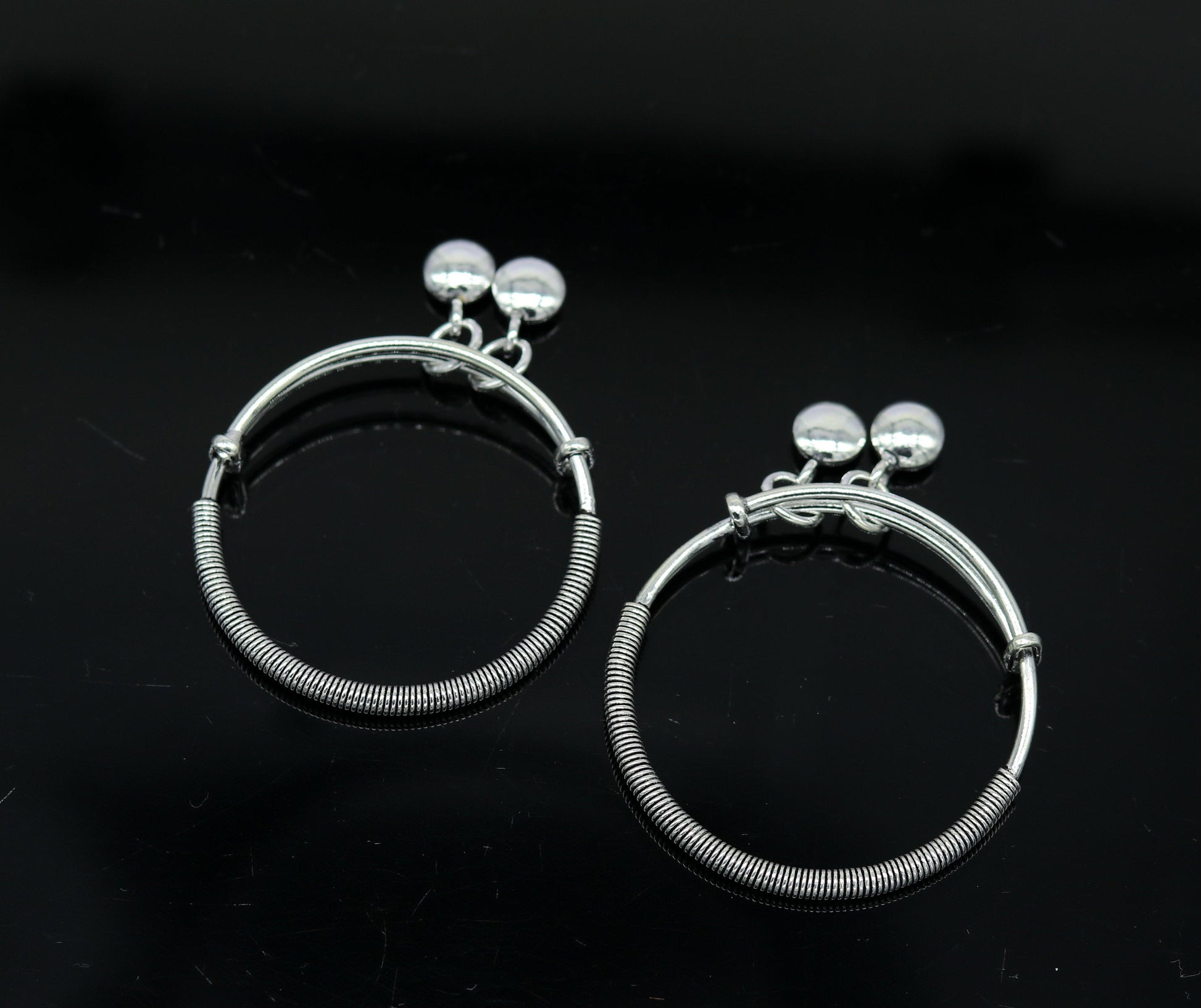 925 sterling silver handmade unique tribal style baby bangles bracelet, unisex new born baby gifting kids jewelry charm jewelry bbk80 - TRIBAL ORNAMENTS