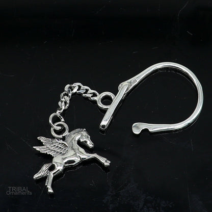 925 Sterling silver unicorn horse keychain with intricate handmade design, stylish unisex accessory, perfect for gifting and jewelry.