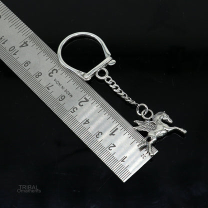 Sterling silver handmade unicorn horse key chain with intricate design, stylish unisex jewelry accessory by TRIBAL ORNAMENTS.