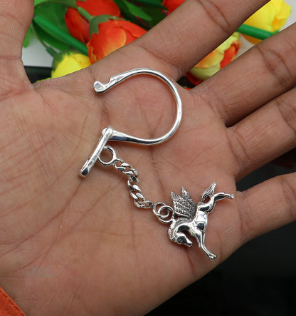 925 Sterling silver unicorn horse design keychain by TRIBAL ORNAMENTS, featuring handmade solid silver detailing and stylish unisex jewelry.