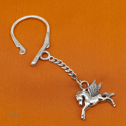 925 Sterling silver handmade unicorn horse keychain with intricate design, stylish unisex accessory, perfect for gifting or jewelry collection.
