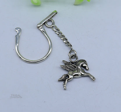 925 Sterling silver handmade unicorn and horse design key chain by TRIBAL ORNAMENTS, stylish unisex silver jewelry accessory.