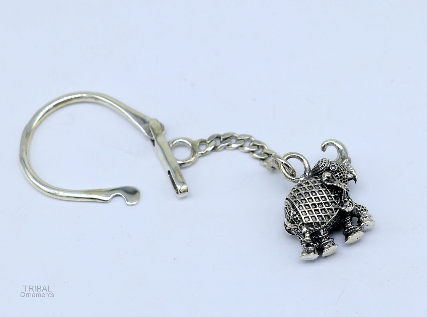 925 Sterling silver handmade unique vintage elephant design solid key chian, stylish royal gifting silver accessories unisex gift kch10 - TRIBAL ORNAMENTS
