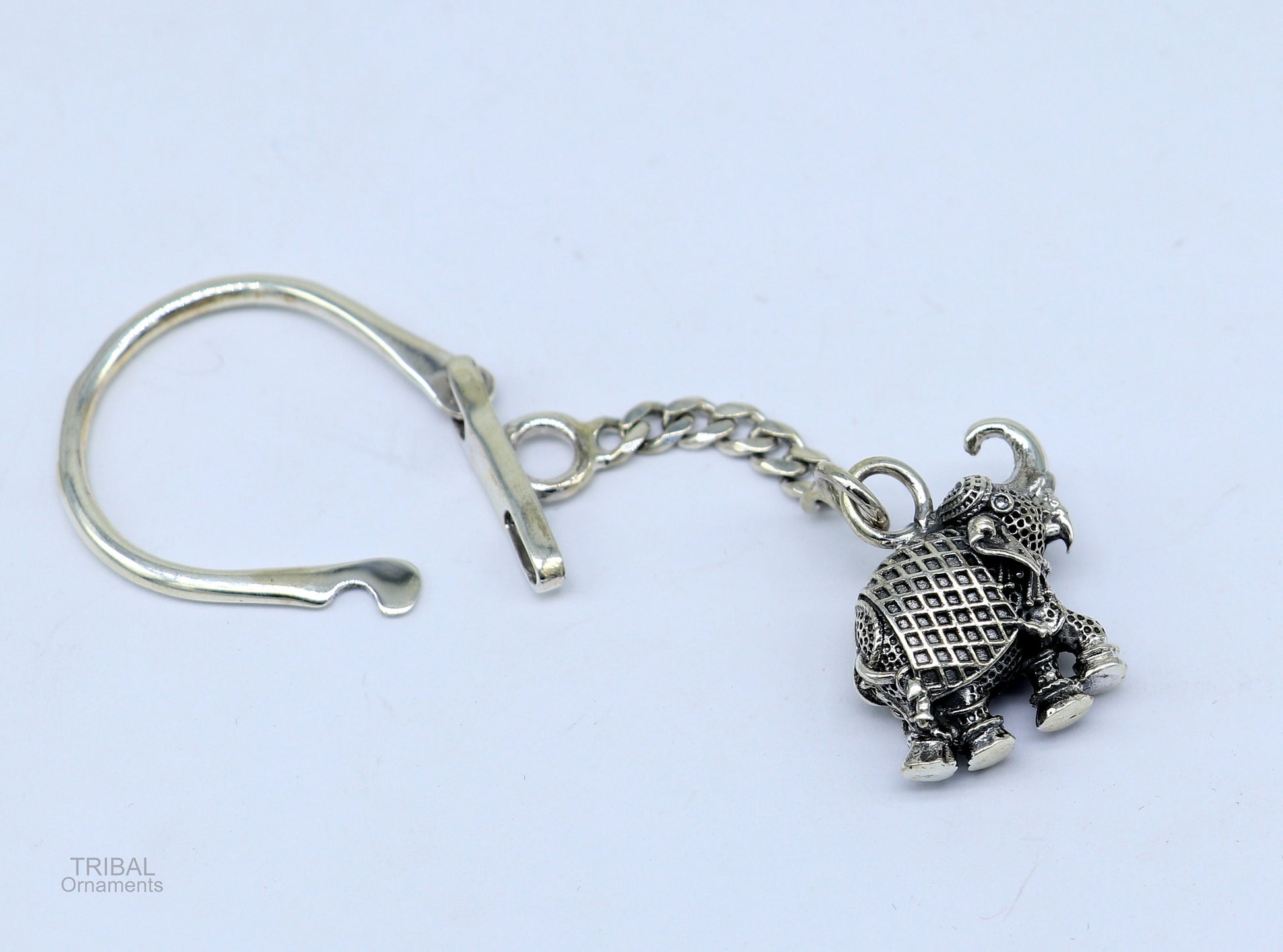 925 Sterling silver handmade unique vintage elephant design solid key chian, stylish royal gifting silver accessories unisex gift kch10 - TRIBAL ORNAMENTS