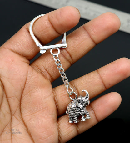 Sterling silver vintage elephant design key chain by TRIBAL ORNAMENTS, featuring intricate handmade tribal elephant craftsmanship.