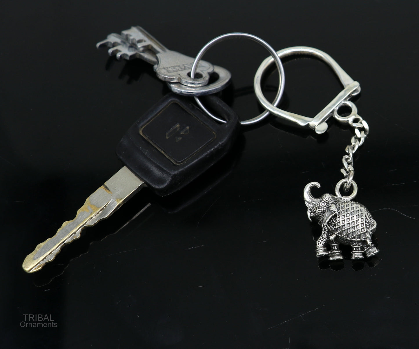 925 Sterling silver handmade unique vintage elephant design solid key chian, stylish royal gifting silver accessories unisex gift kch10 - TRIBAL ORNAMENTS