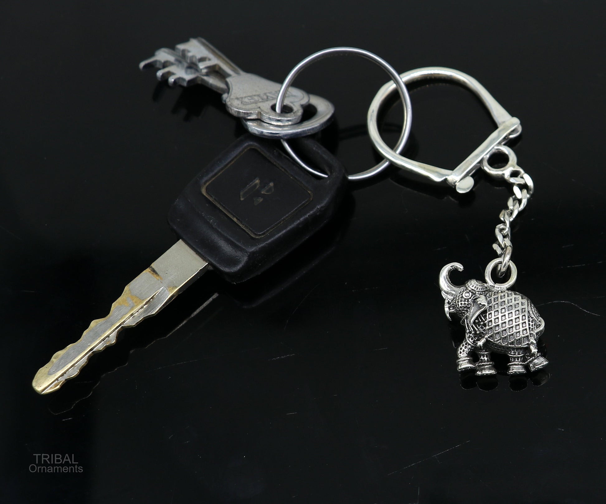 925 Sterling silver handmade unique vintage elephant design solid key chian, stylish royal gifting silver accessories unisex gift kch10 - TRIBAL ORNAMENTS