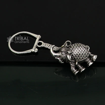 925 Sterling silver vintage elephant design key chain by TRIBAL ORNAMENTS, featuring a solid, stylish, unisex silver accessory.