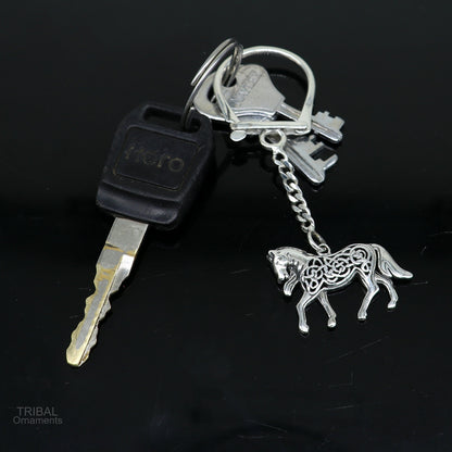 Sterling silver vintage horse design key chain by TRIBAL ORNAMENTS, featuring a solid, stylish unisex accessory with intricate details.