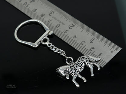 925 Sterling silver vintage horse design key chain by Tribal Ornaments, featuring a solid, stylish unisex silver accessory.