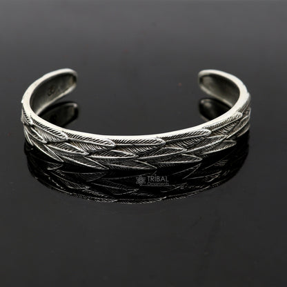 925 sterling silver handmade unique wing feather design adjustable cuff bracelet, cuff kada unsex gifting jewelry solid silver kada cuff149 - TRIBAL ORNAMENTS
