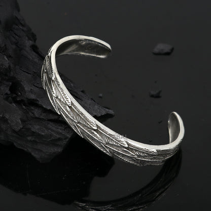 925 sterling silver handmade unique wing feather design adjustable cuff bracelet, cuff kada unsex gifting jewelry solid silver kada cuff149 - TRIBAL ORNAMENTS