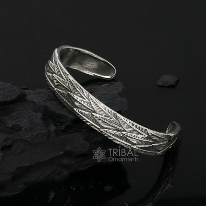 925 sterling silver handmade unique wing feather design adjustable cuff bracelet, cuff kada unsex gifting jewelry solid silver kada cuff149 - TRIBAL ORNAMENTS