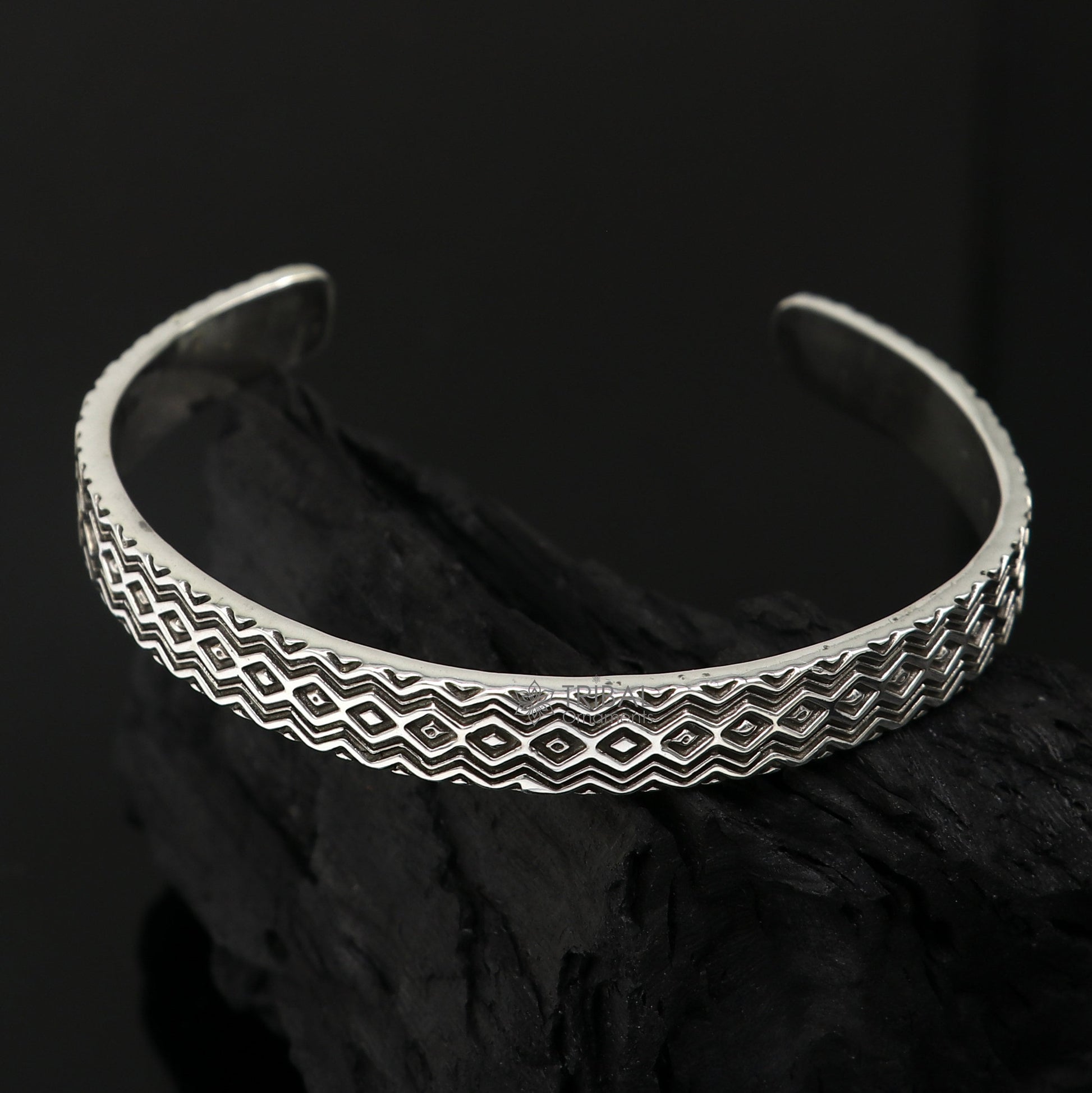 925 sterling silver handmade zig zag design adjustable cuff bracelet, unisex solid silver jewelry by TRIBAL ORNAMENTS