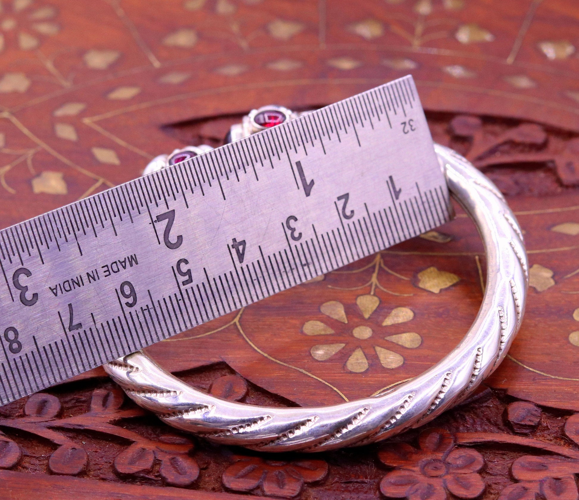 Vintage 925 sterling silver bangle cuff with antique design, unisex tribal jewelry ideal for gifting or belly dance accessories.
