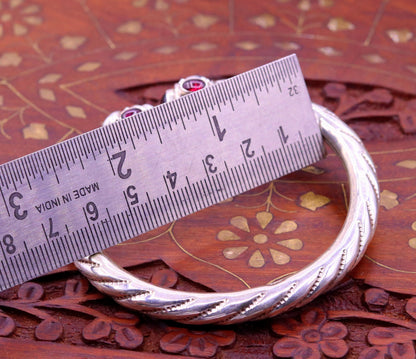 Vintage 925 sterling silver bangle cuff with antique design, unisex tribal jewelry ideal for gifting or belly dance accessories.