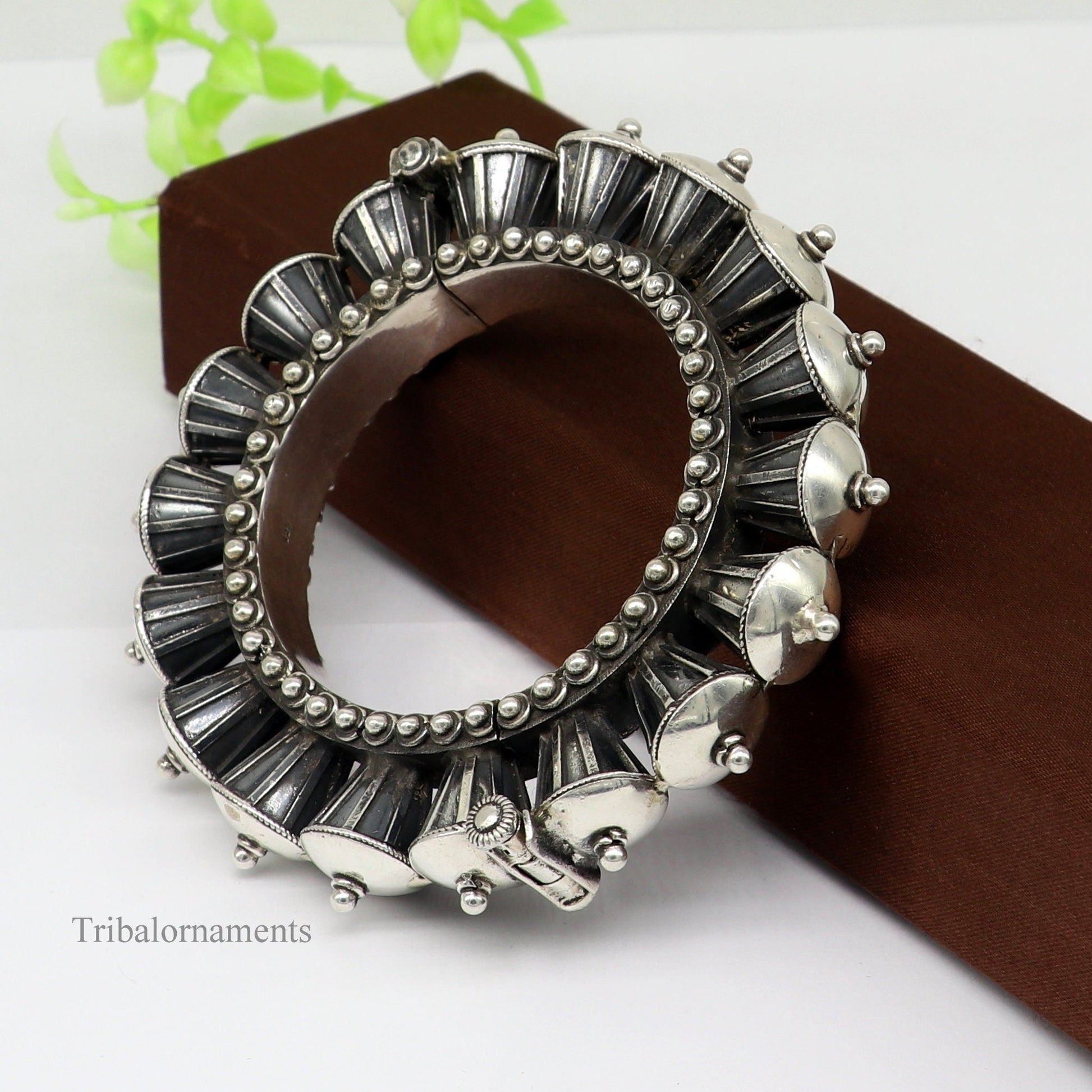 925 sterling silver vintage tribal bangle bracelet with intricate antique design, suitable for brides and belly dance accessories.