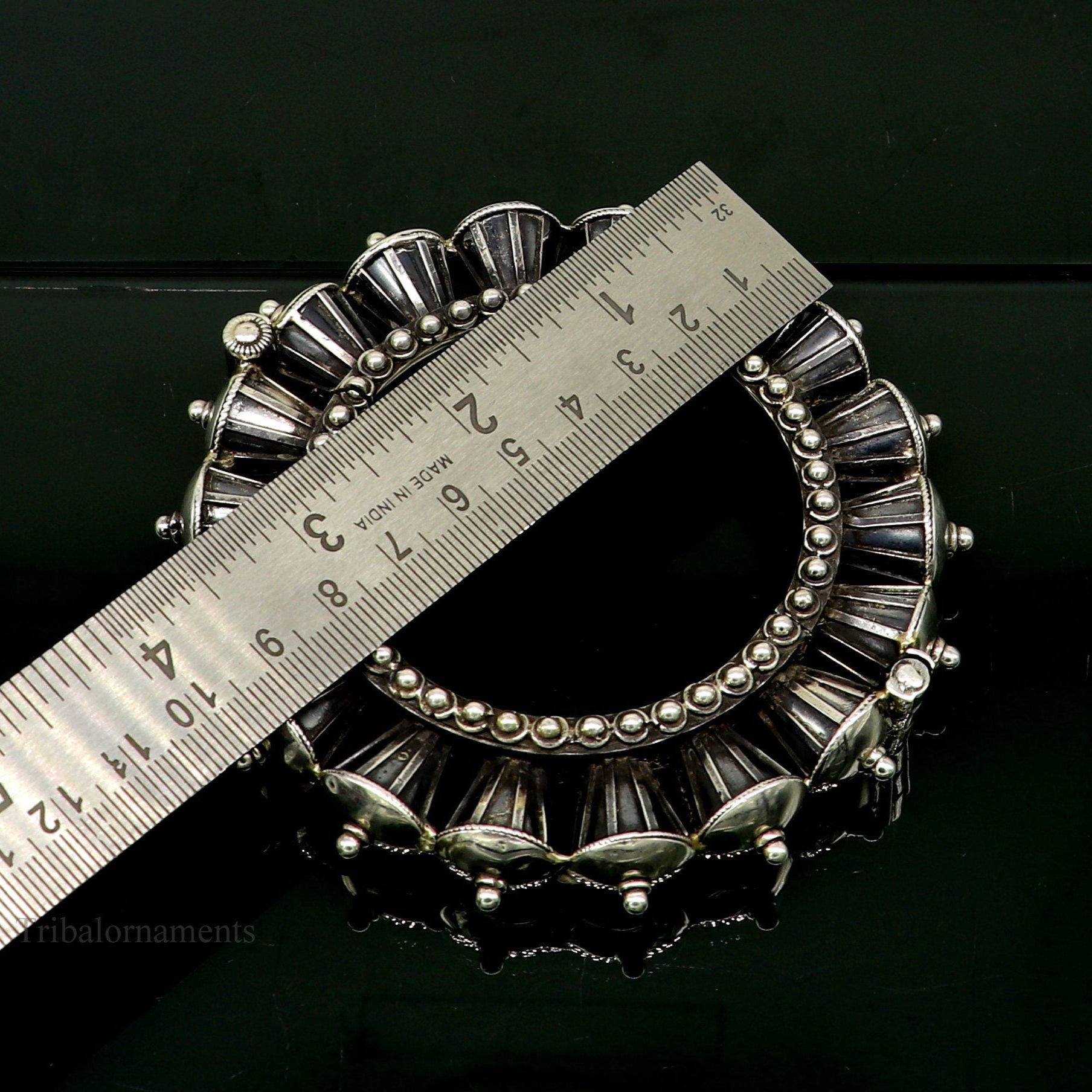 Sterling silver vintage tribal bangle bracelet by Tribal Ornaments with heavy antique design, ideal for brides and belly dance accessories.