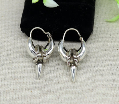 925 sterling silver handmade vintage antique design hoops earring bali, elegant customized earring gift tribal ethnic jewelry ske12 - TRIBAL ORNAMENTS