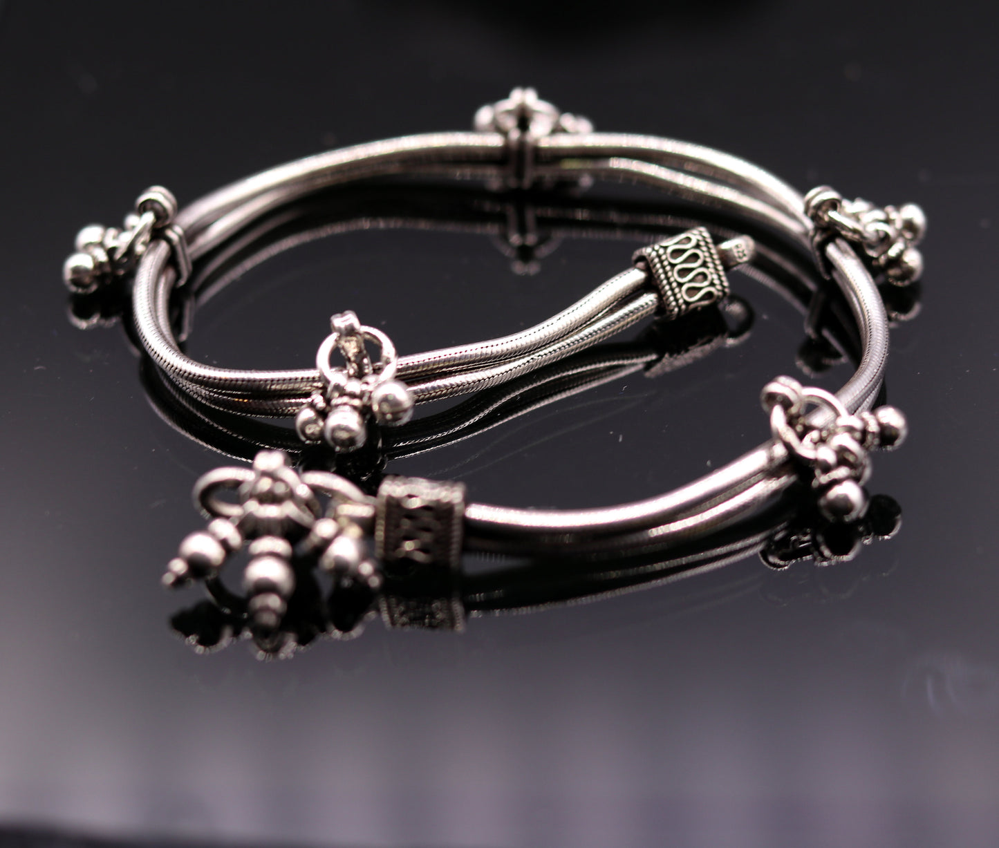 925 Sterling silver handmade vintage antique design stylish anklet foot bracelet with hanging bells tribal belly dance jewelry ank28 - TRIBAL ORNAMENTS