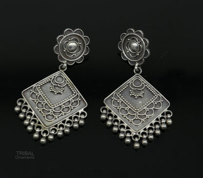 925 sterling silver handmade vintage antique ethnic design customized stud earring gorgeous hanging drops tribal earrings s962 - TRIBAL ORNAMENTS