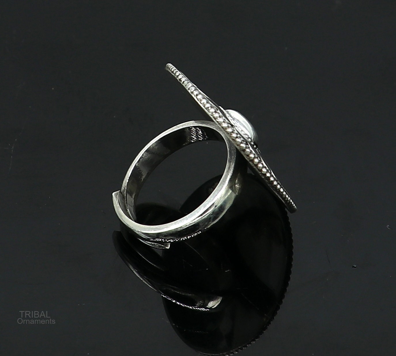 925 sterling silver handmade vintage antique style round rawa work charm ring band, best gifting brides wedding jewelry india sr310 - TRIBAL ORNAMENTS