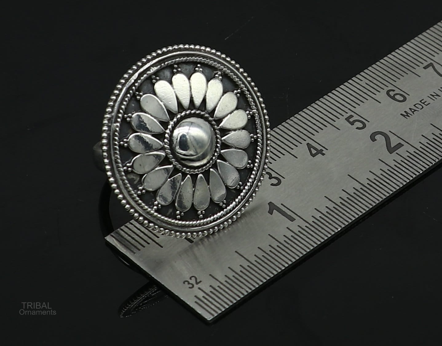 925 sterling silver handmade vintage antique style round rawa work charm ring band, best gifting brides wedding jewelry india sr310 - TRIBAL ORNAMENTS