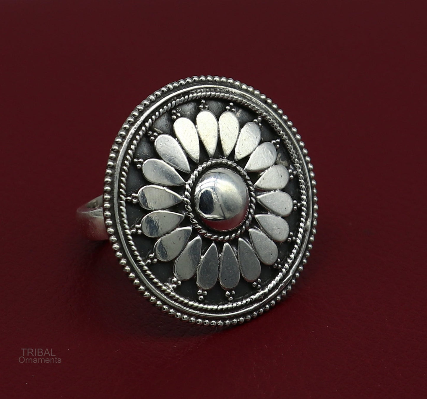 925 sterling silver handmade vintage antique style round rawa work charm ring band, best gifting brides wedding jewelry india sr310 - TRIBAL ORNAMENTS