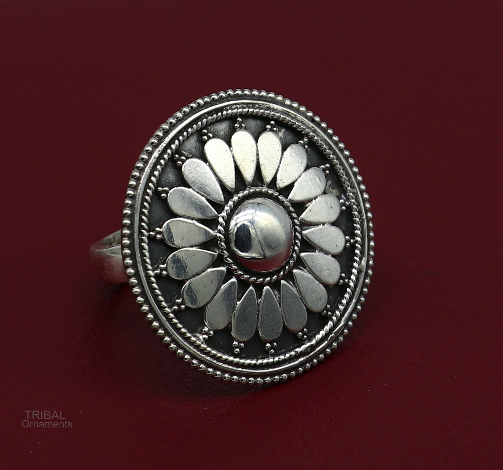 925 sterling silver handmade vintage antique style round rawa work charm ring band, best gifting brides wedding jewelry india sr310 - TRIBAL ORNAMENTS