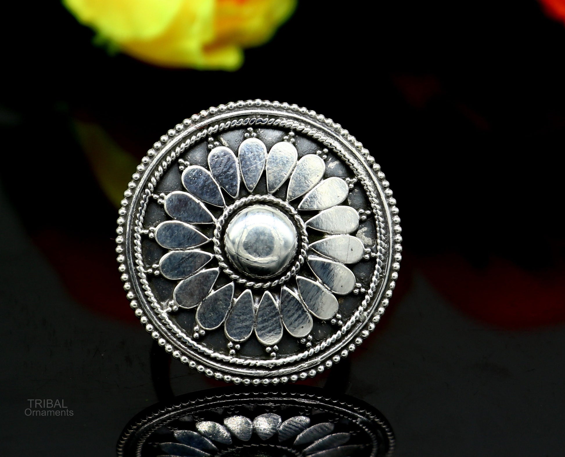 925 sterling silver handmade vintage antique style round rawa work charm ring band, best gifting brides wedding jewelry india sr310 - TRIBAL ORNAMENTS