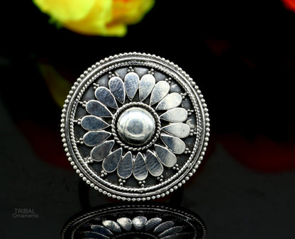 925 sterling silver handmade vintage antique style round rawa work charm ring band, best gifting brides wedding jewelry india sr310 - TRIBAL ORNAMENTS