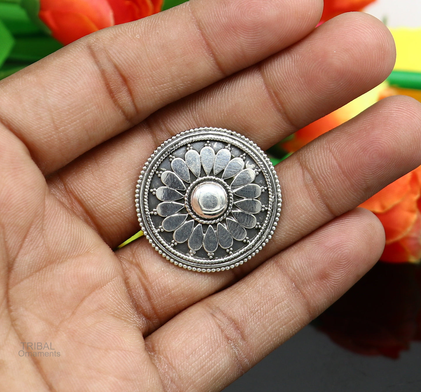 925 sterling silver handmade vintage antique style round rawa work charm ring band, best gifting brides wedding jewelry india sr310 - TRIBAL ORNAMENTS