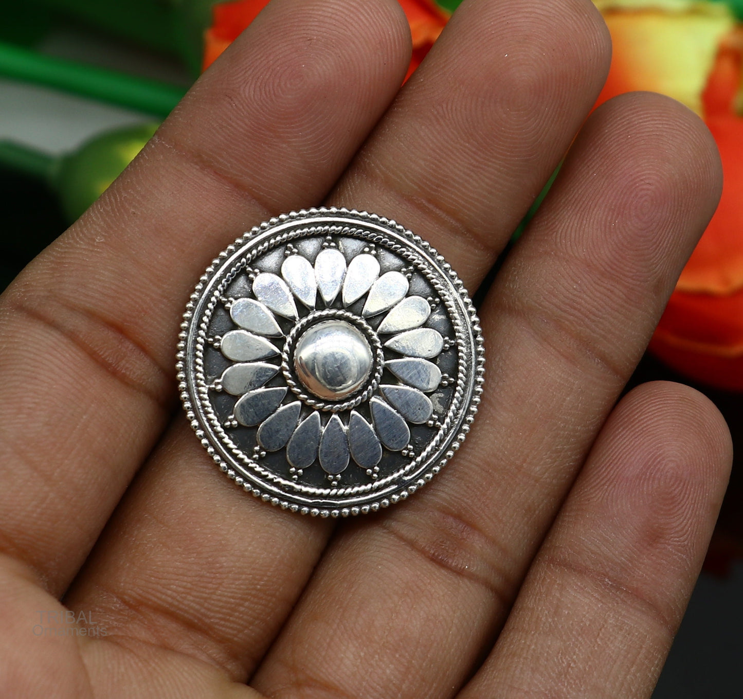 925 sterling silver handmade vintage antique style round rawa work charm ring band, best gifting brides wedding jewelry india sr310 - TRIBAL ORNAMENTS