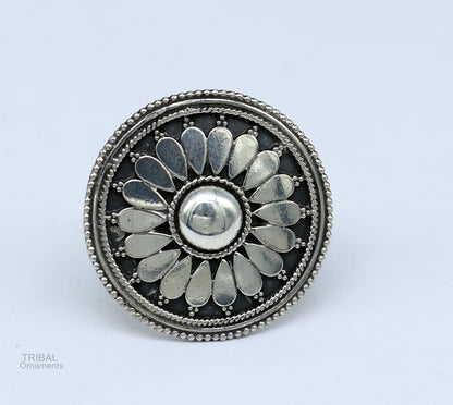 925 sterling silver handmade vintage antique style round rawa work charm ring band, best gifting brides wedding jewelry india sr310 - TRIBAL ORNAMENTS