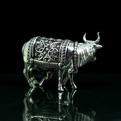 925 Sterling silver handmade vintage antique unique design Kamdhenu cow with calf, Diwali puja silver article best corporate gifting  art230 - TRIBAL ORNAMENTS
