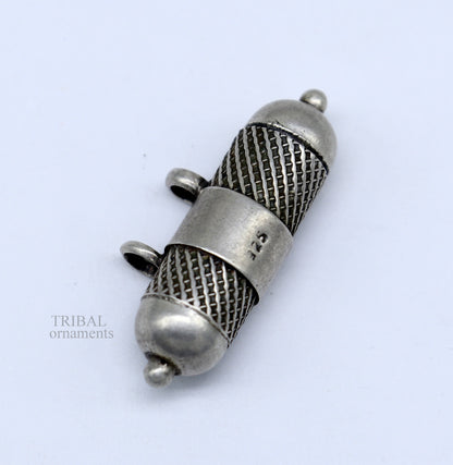 925 Sterling silver handmade vintage amulet pendant with customized design, box-shaped container, mantra box, by TRIBAL ORNAMENTS