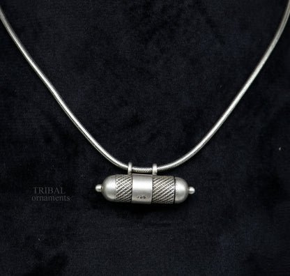 925 Sterling silver handmade vintage amulet pendant with customized design, box and mantra features by TRIBAL ORNAMENTS.