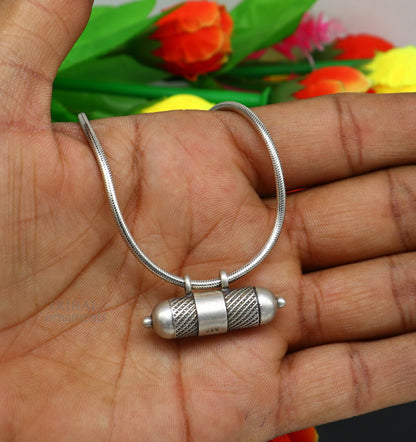 925 Sterling silver handmade vintage amulet pendant with customized design, box pendant, mantra box, and silver Tabiz by TRIBAL ORNAMENTS.