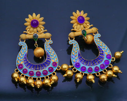 Sterling silver handmade vintage tribal stud earrings with drop dangle design, perfect for wedding or party jewelry for girls.