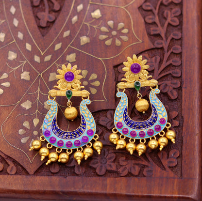 Sterling silver handmade vintage tribal stud earrings with drop dangle design, perfect for weddings and parties.