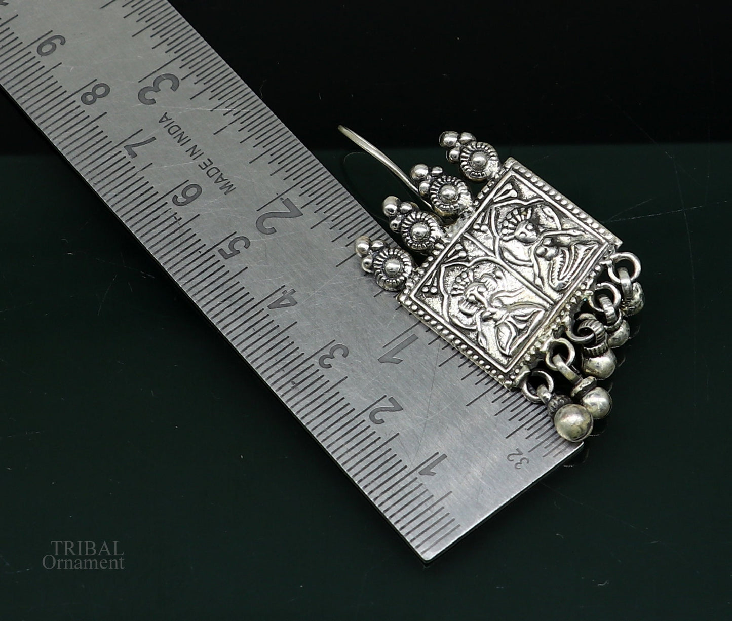 Sterling silver vintage deity design necklace set by TRIBAL ORNAMENTS, featuring intricate craftsmanship for brides and belly dance costumes.