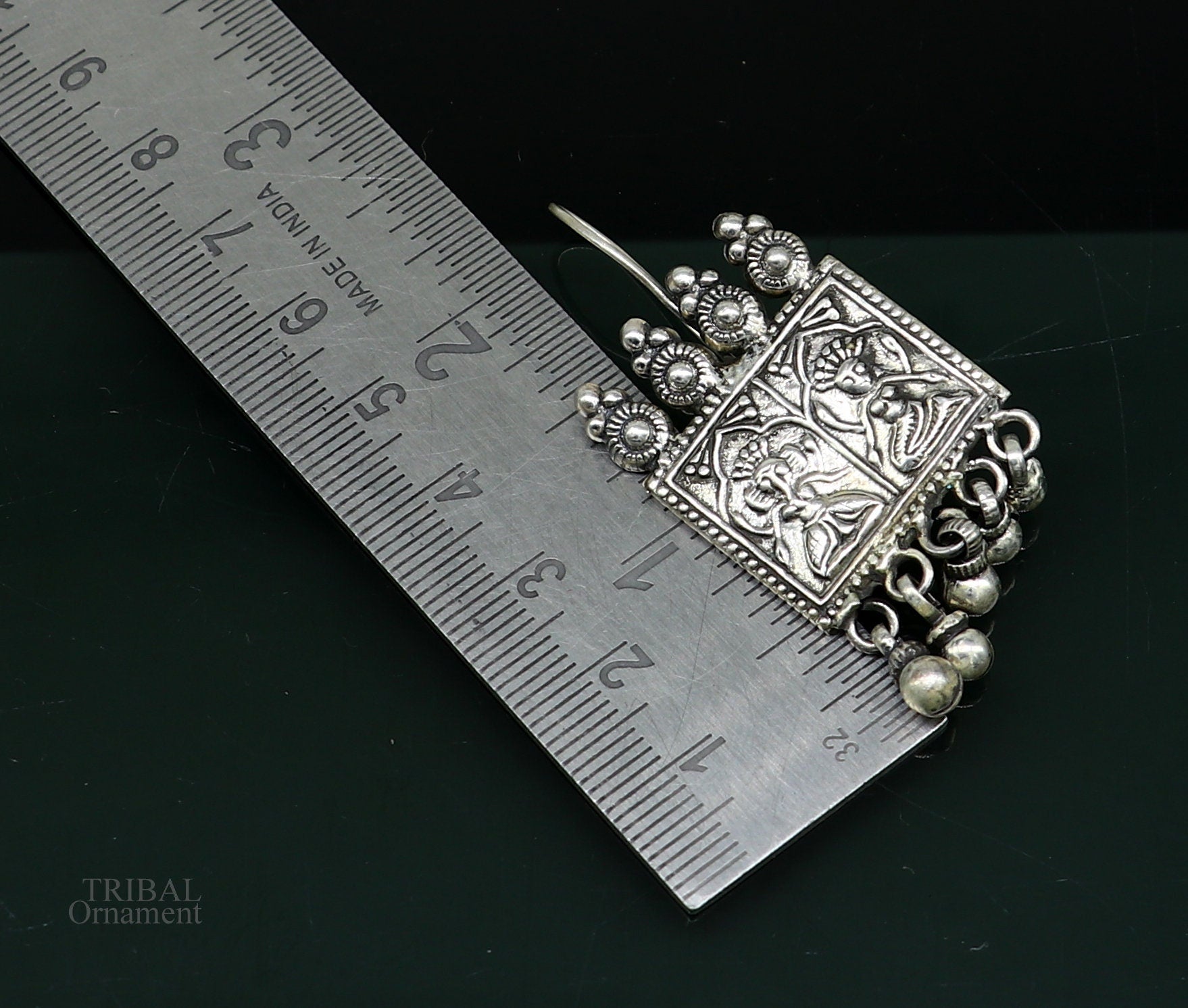 Sterling silver vintage deity design necklace set by TRIBAL ORNAMENTS, featuring intricate craftsmanship for brides and belly dance costumes.