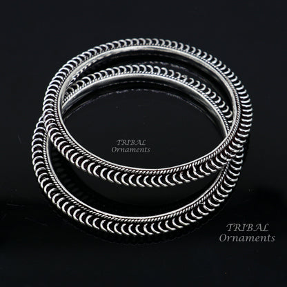 Handmade vintage style 925 sterling silver tribal bangle bracelet with ethnic design, ideal for brides and belly dance jewelry.