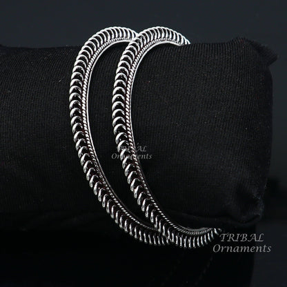 Sterling silver handmade vintage tribal bangle bracelet with ethnic design, perfect for brides and belly dance jewelry.