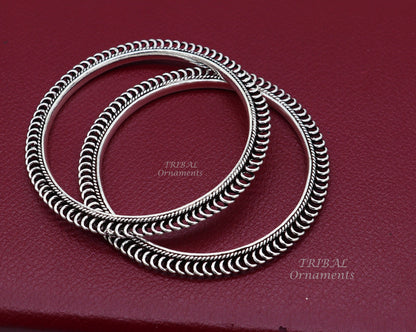 Sterling silver handmade vintage tribal bangle bracelet with ethnic design, perfect for brides, belly dance, and gifting.
