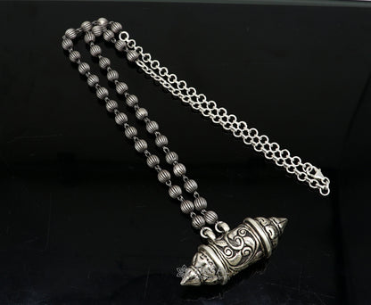 925 Sterling silver vintage tribal amulet box pendant necklace with intricate ethnic design, part of Tribal Ornaments jewelry set.