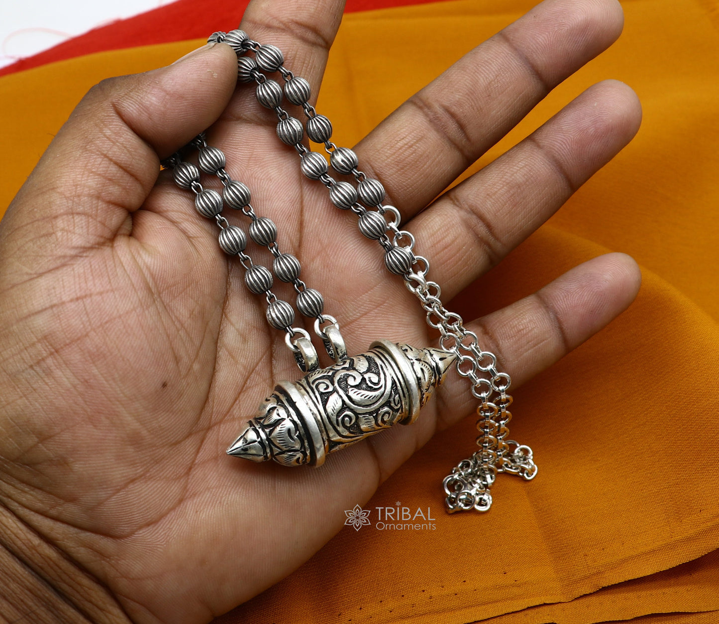 Vintage 925 Sterling silver tribal amulet box pendant necklace with intricate ethnic design, part of Tribal Ornaments jewelry set.