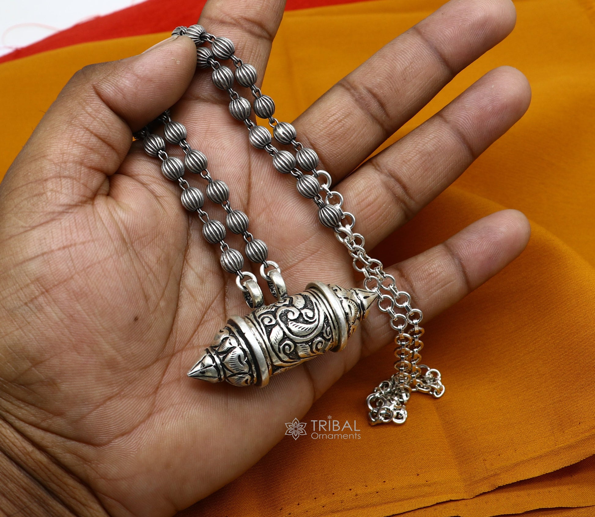 Vintage 925 Sterling silver tribal amulet box pendant necklace with intricate ethnic design, part of Tribal Ornaments jewelry set.