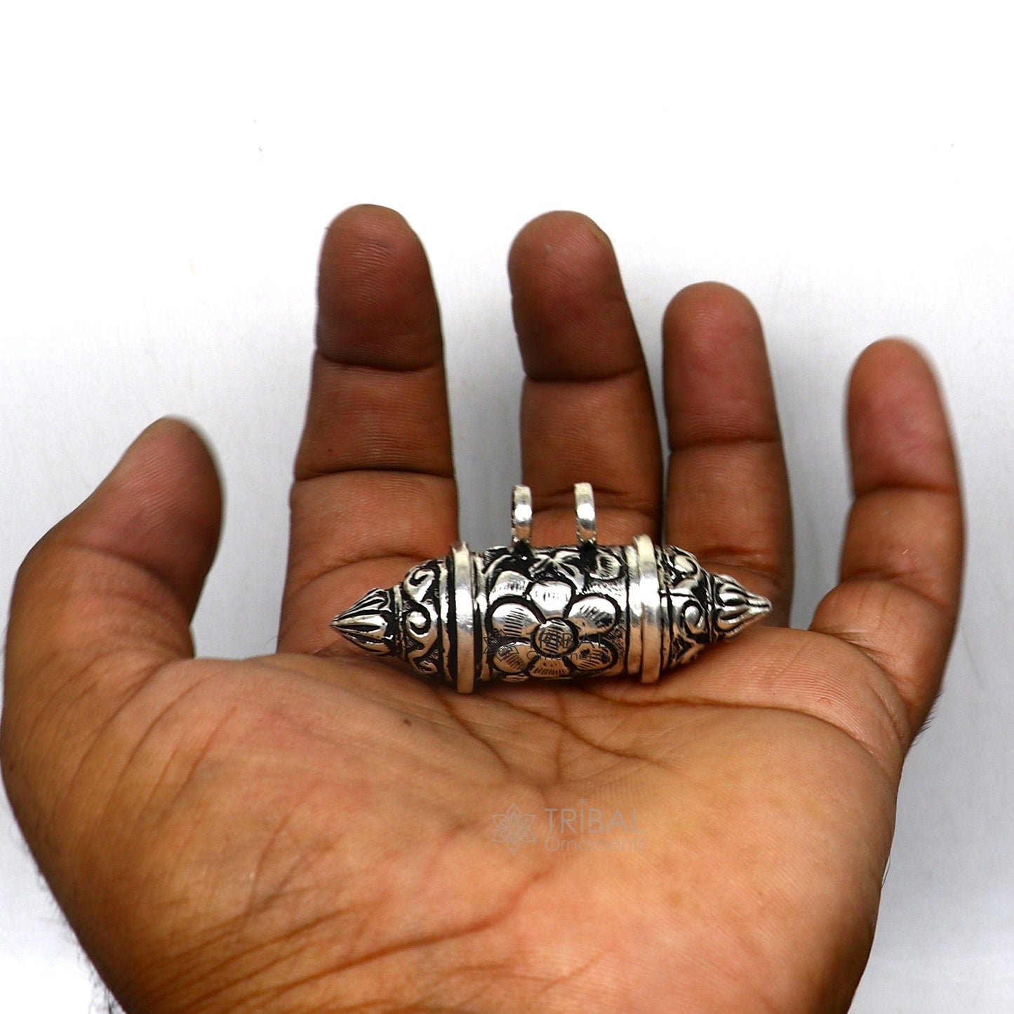 925 Sterling silver handmade vintage design amulet box pendant single line beaded necklace tribal ethnic mantra box pendant jewelry set629 - TRIBAL ORNAMENTS